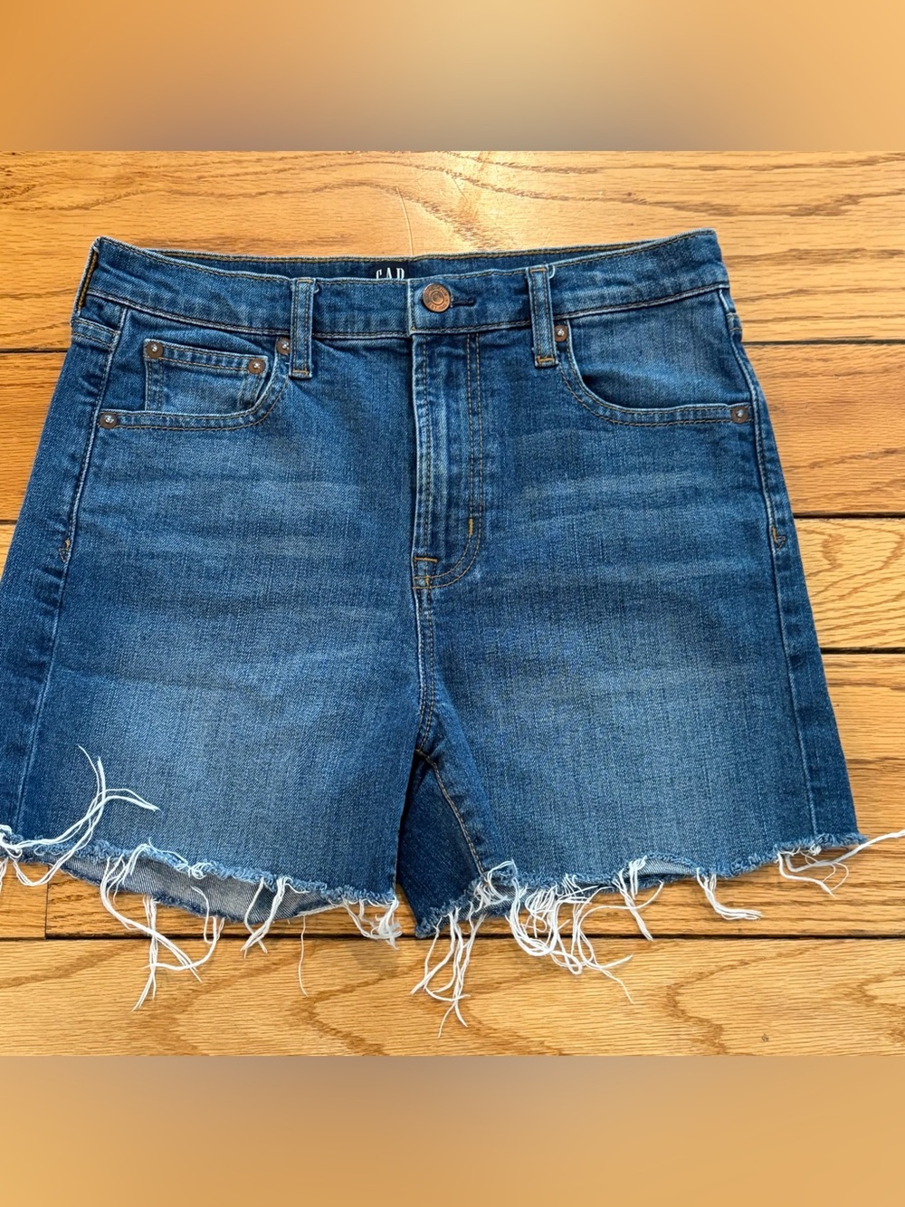 GAP Sz27 Blue High-Rise Frayed Hem Denim Shorts